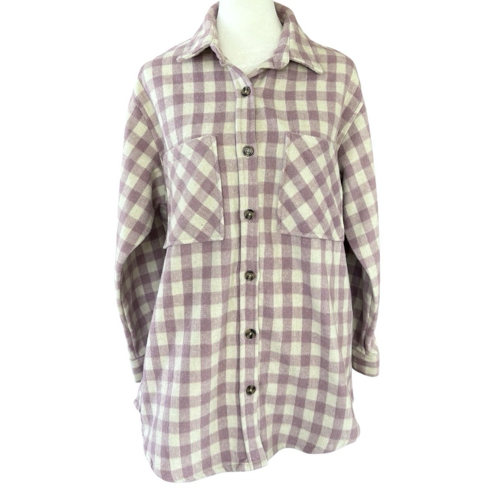 Dizzy Lizzy Oversized Lilac Ivory Gingham Thick Flannel Shirt Womens S Western